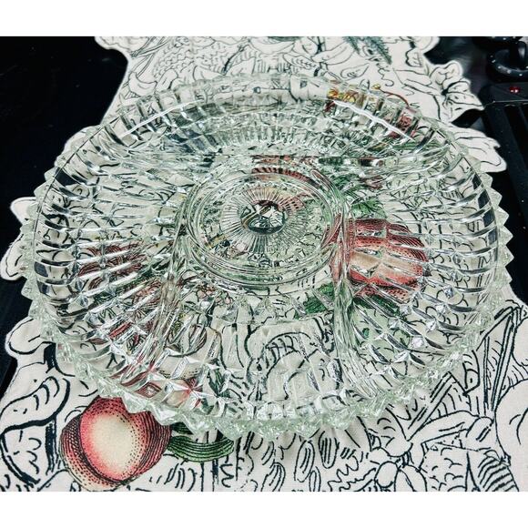 Mid Century Modern Clear Glass Divided Ribbed Serving Relish Tray 12”, … - Picture 3 of 3